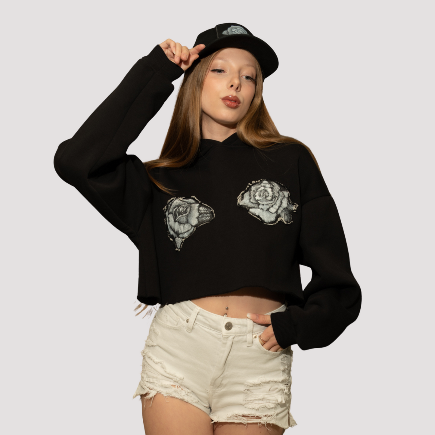 Felpa Crop Rose Bianche