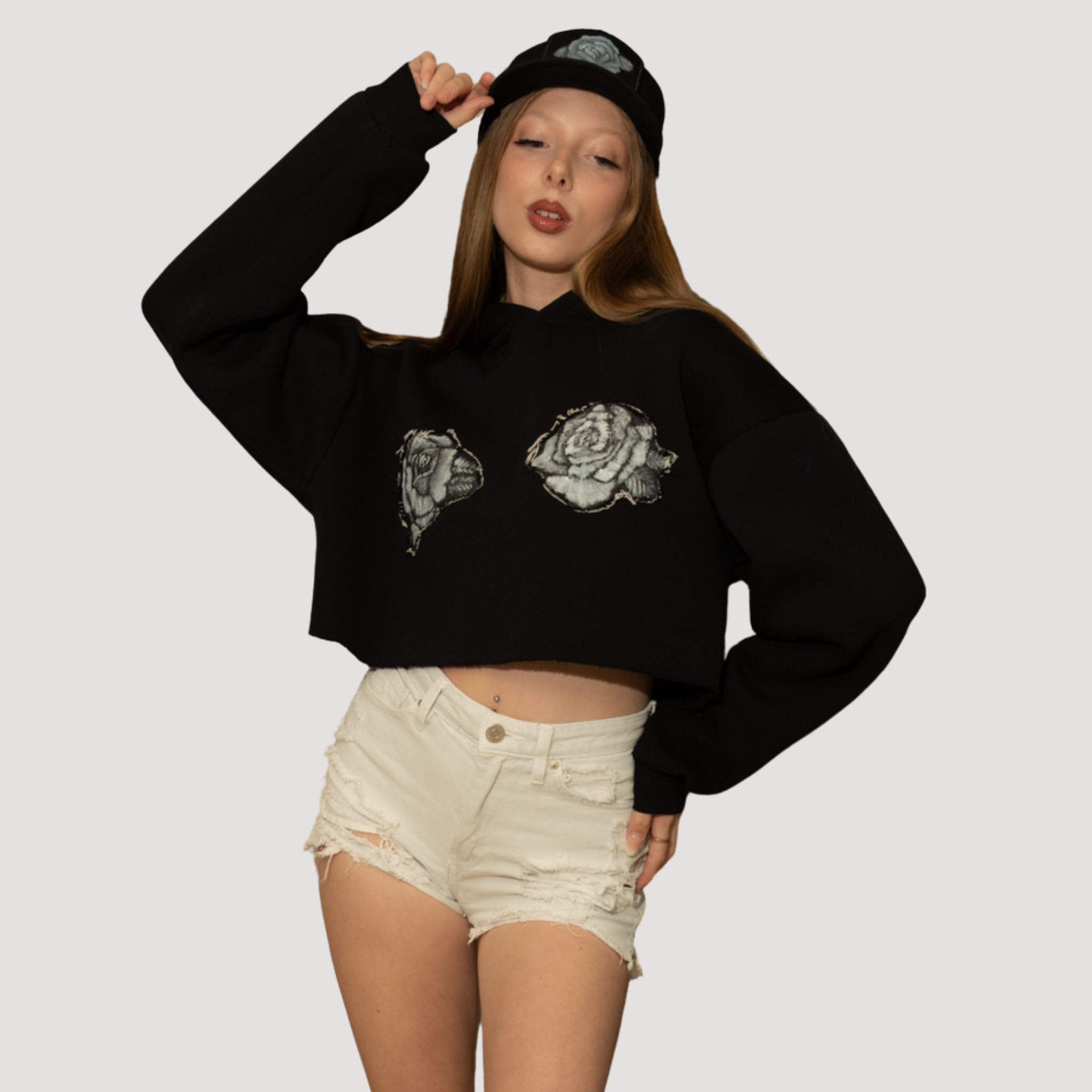 Felpa Crop Rose Bianche